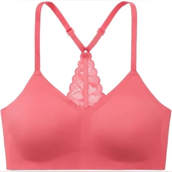 True Body Triangle Lace Racerback Bra Pink Sz XL Light Padded No Wire New - Picture 1 of 9